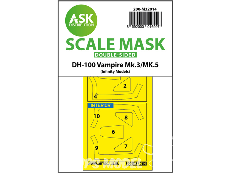 ASK Art Scale Kit Mask M32014 DH-100 Vampire Mk.3/Mk.5 Inifinity Models Recto Verso 1/32