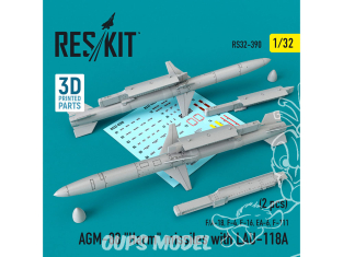 ResKit kit RS32-0390 AGM-88 "Harm" missiles avec LAU-118A (F/A-18, F-4, F-16, EA-6, F-111) 2 pièces 1/32