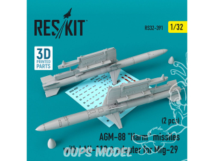 ResKit kit RS32-0391 Missiles AGM-88 "Harm" avec LAU-118 et adaptateur pour MiG-29 2 pièces 1/32