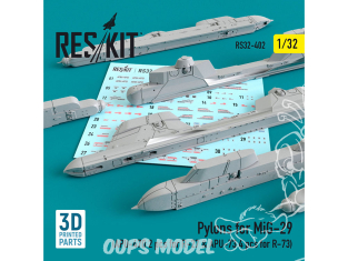 ResKit kit RS32-0402 Pylônes pour MiG-29 (APU-470 2 pièces pour R-27 & APU-73 4 pièces pour R-73) 1/32