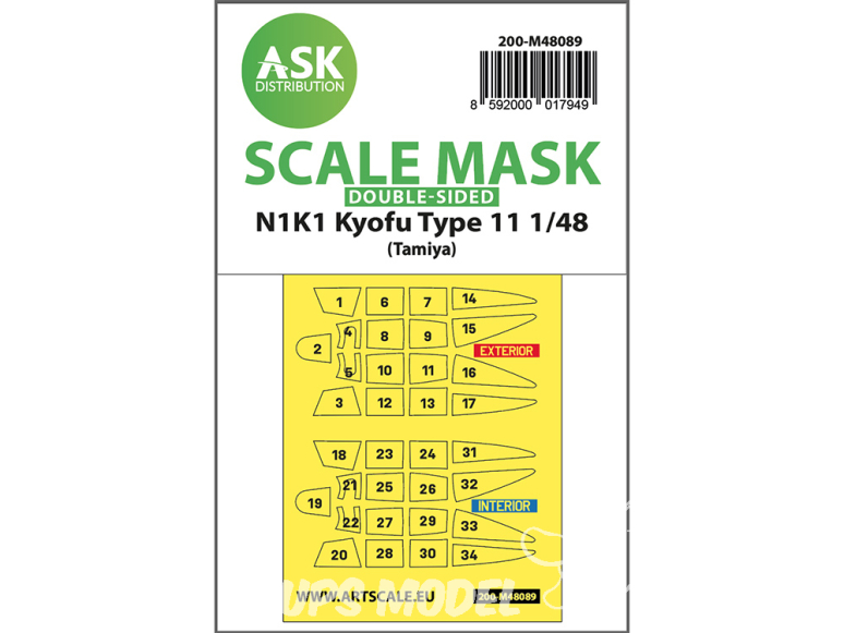 ASK Art Scale Kit Mask M48089 N1K1 Kyofu Type 11 Tamiya Recto Verso 1/48