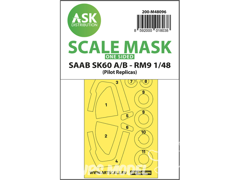 ASK Art Scale Kit Mask M48096 Saab SK60 A/B - RM9 Pilot Replicas Recto 1/48