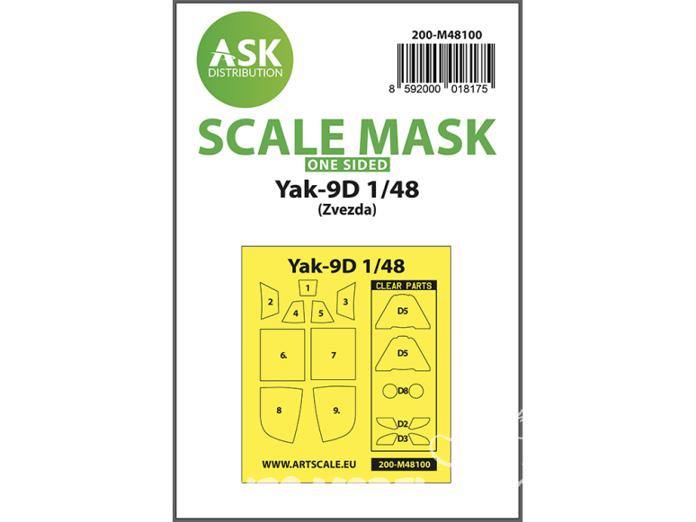 ASK Art Scale Kit Mask M48100 Yak-9D Zvezda Recto 1/48