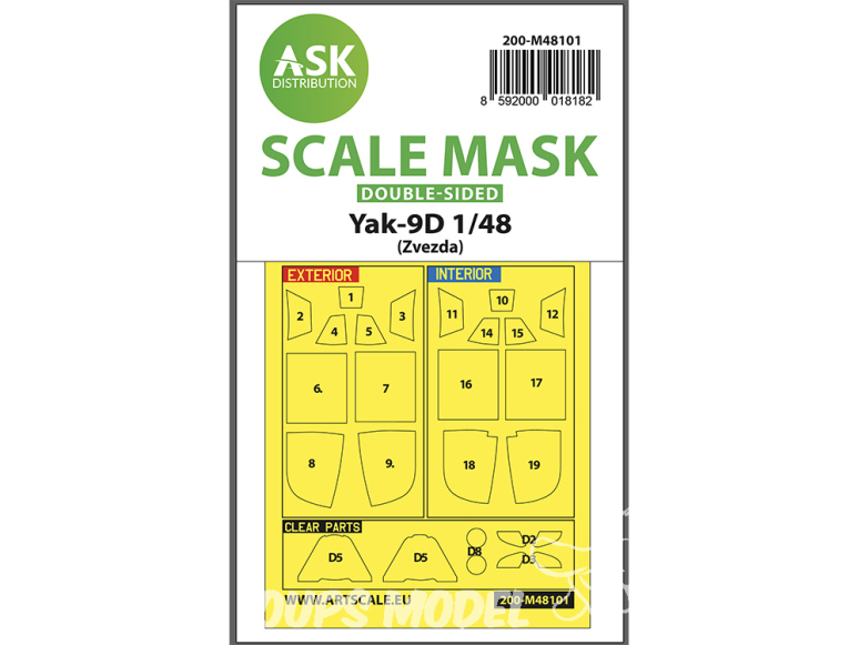 ASK Art Scale Kit Mask M48101 Yak-9D Zvezda Recto Verso 1/48