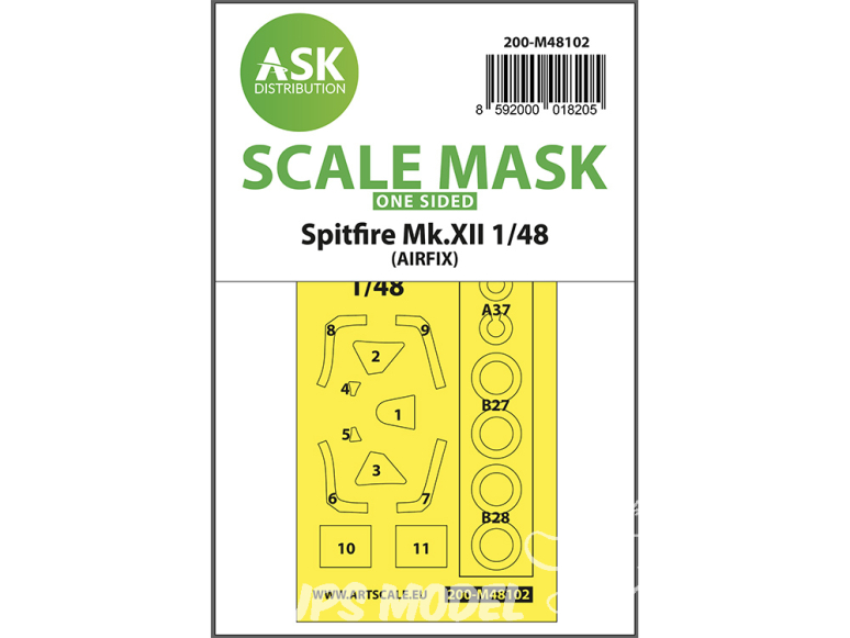 ASK Art Scale Kit Mask M48102 Spitfire Mk.XII Airfix Recto 1/48