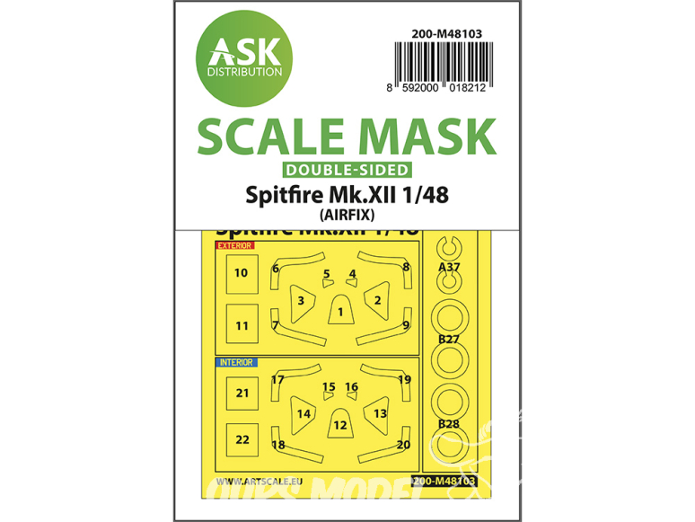 ASK Art Scale Kit Mask M48103 Spitfire Mk.XII Airfix Recto Verso 1/48