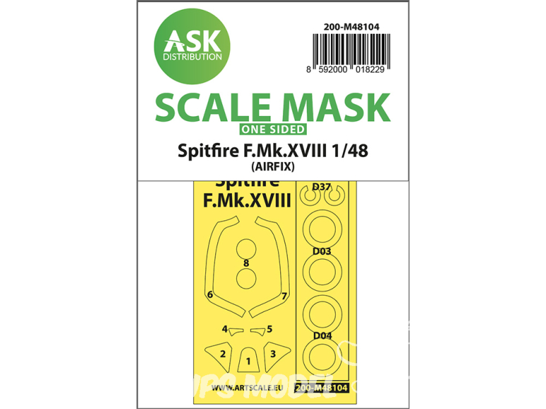 ASK Art Scale Kit Mask M48104 Spitfire Mk.XIII Airfix Recto 1/48