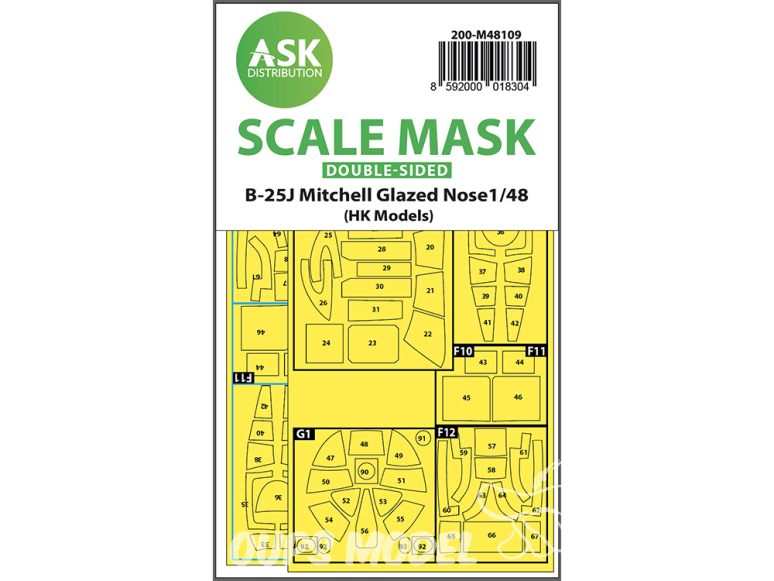 ASK Art Scale Kit Mask M48109 B-25J Mitchell Glazed Nose Hk Models Recto Verso 1/48
