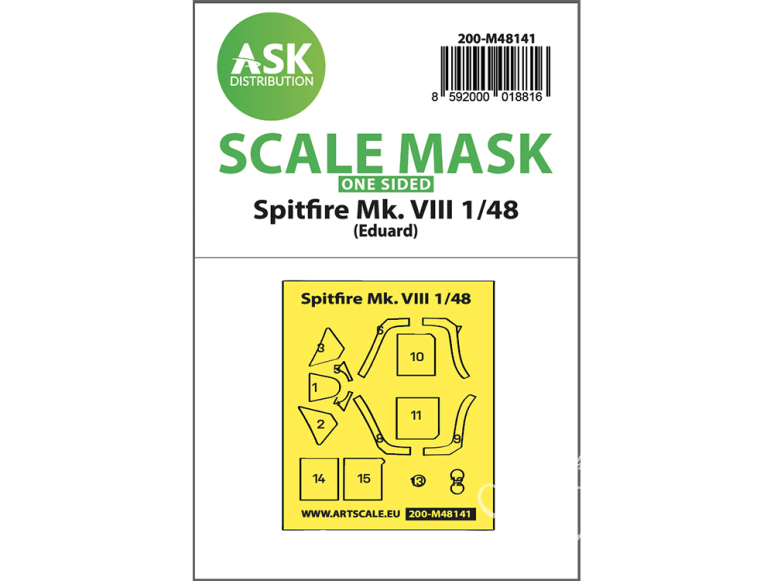 ASK Art Scale Kit Mask M48141 Spitfire Mk.VIII Eduard Recto 1/48
