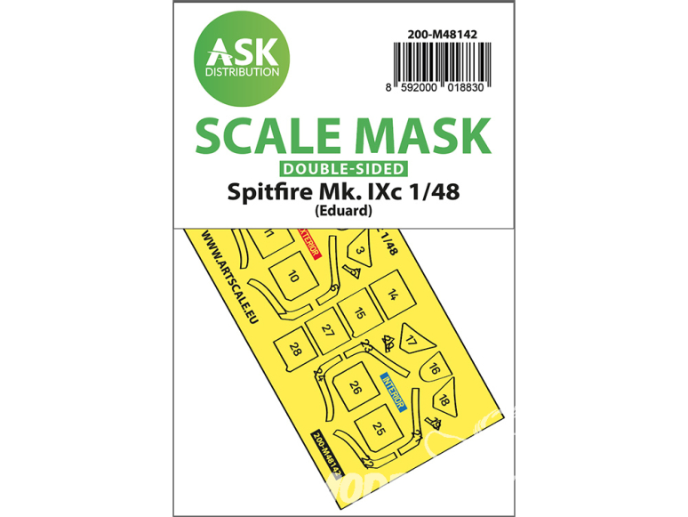 ASK Art Scale Kit Mask M48142 Spitfire Mk.IXc Eduard Recto Verso 1/48