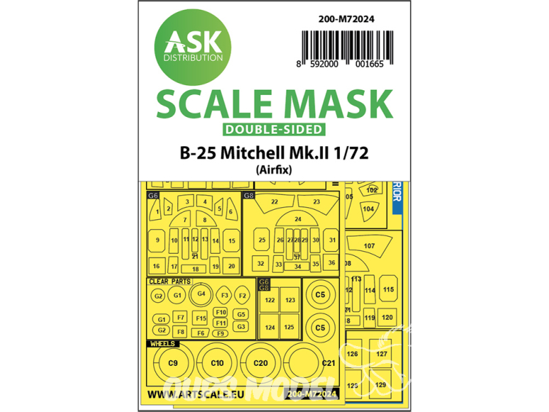ASK Art Scale Kit Mask M72024 B-25 Mitchell Mk.II Airfix Recto Verso 1/72