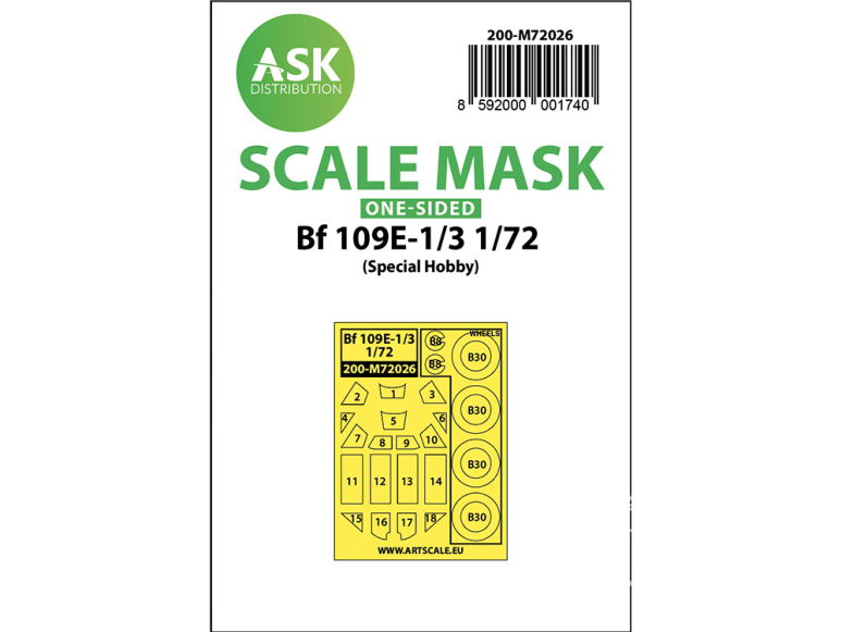 ASK Art Scale Kit Mask M72026 Messerschmitt Bf 109E-1/3 Special Hobby Recto 1/72