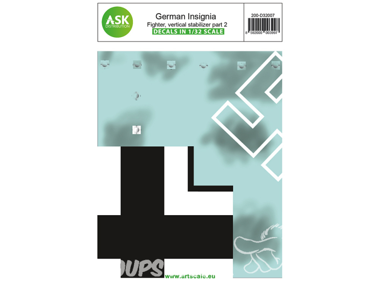 ASK Art Scale Kit Décalcomanies D32007 Insignes Allemands Partie 2 - Chasseur stabilisateur vertical 1/32