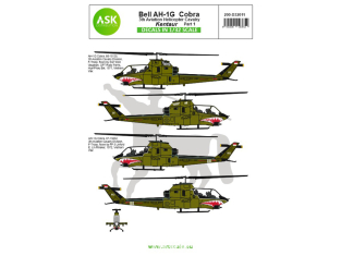ASK Art Scale Kit Décalcomanies D32011 Bell AH-1G Cobra 3th Aviation Helicopter Cavalry Kentaur Partie 1 1/32