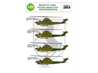 ASK Art Scale Kit Décalcomanies D32012 Bell AH-1G Cobra 11th Aviation Helicopter Cavalry 1/32