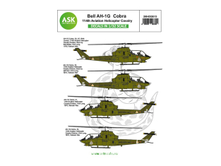 ASK Art Scale Kit Décalcomanies D32013 Bell AH-1G Cobra 114th Aviation Helicopter Cavalry 1/32