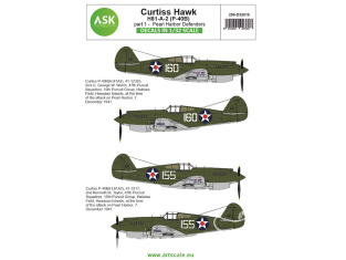 ASK Art Scale Kit Décalcomanies D32015 Curtiss Hawk H81-A-2 (P-40B) Partie 1 - Pearl Harbor Defenders 1/32