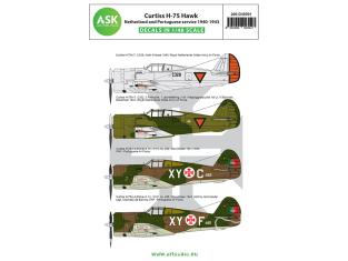 ASK Art Scale Kit Décalcomanies D48001 Curtiss H-75 Hawk Netherland and Portuguese service 1940 - 1943 1/48