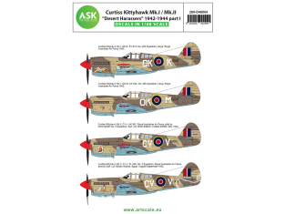 ASK Art Scale Kit Décalcomanies D48004 Curtiss Kittyhawk Mk.I / Mk.II "Desert Harassers" 1942 - 1944 Partie I 1/48
