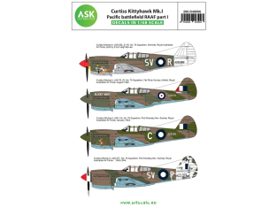 ASK Art Scale Kit Décalcomanies D48006 Curtiss Kittyhawk Mk.I Pacific battlefield RAAF Partie I 1/48