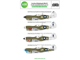 ASK Art Scale Kit Décalcomanies D48008 Curtiss Kittyhawk Mk.IV Pacific battlefield RAAF Partie III 1/48