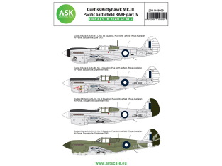 ASK Art Scale Kit Décalcomanies D48009 Curtiss Kittyhawk Mk.IV Pacific battlefield RAAF Partie IV 1/48
