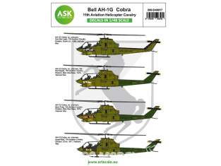 ASK Art Scale Kit Décalcomanies D48017 Bell AH-1G Cobra 11th Aviation Helicopter Cavalry 1/48