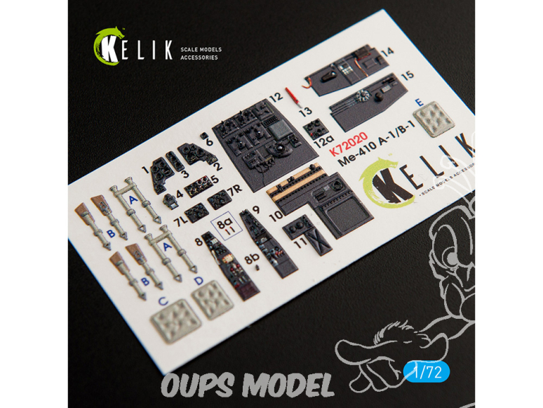 Kelik Decals 3D K72020 Décalcomanies 3D intérieures Me-410 A-1/B-1 pour kit Fine Molds 1/72