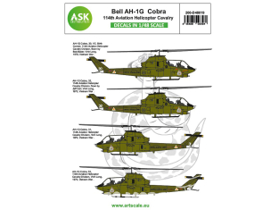 ASK Art Scale Kit Décalcomanies D48019 Bell AH-1G Cobra 114th Aviation Helicopter Cavalry 1/48