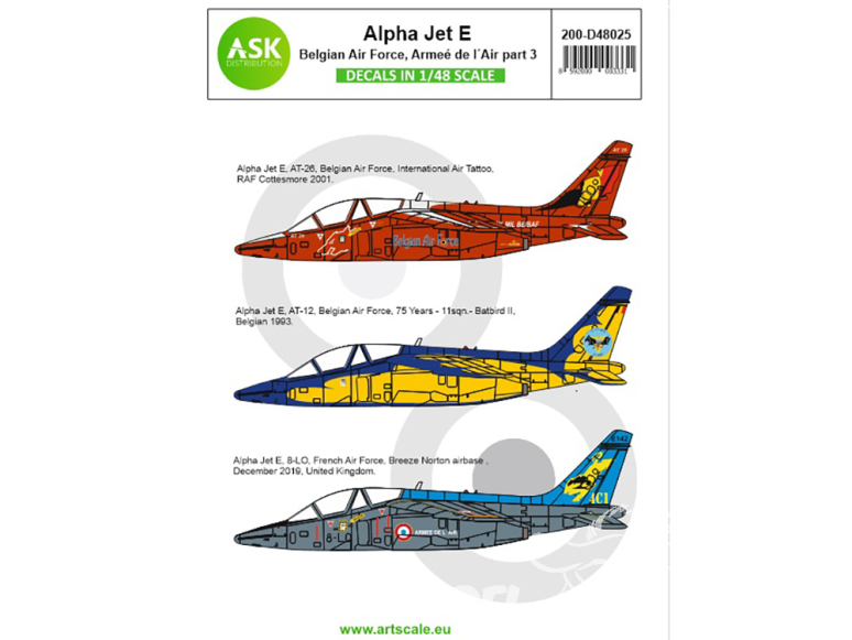 ASK Art Scale Kit Décalcomanies D48025 Alpha Jet E Armée de l'Air & Belgian Air Force Partie 3 1/48