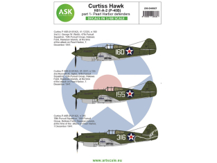 ASK Art Scale Kit Décalcomanies D48027 Curtiss Hawk H81-A-2 (P-40B) Partie 1 - Pearl Harbor defenders 1/48