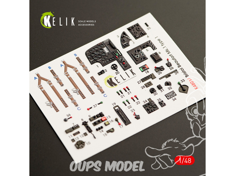 Kelik Decals 3D K48037 Décalcomanies 3D intérieures Beaufort Mk.1 type 1 pour ICM 1/48