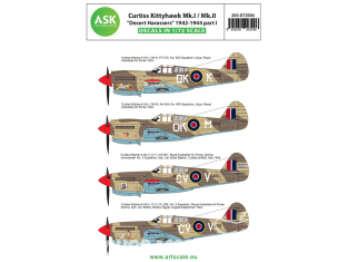 ASK Art Scale Kit Décalcomanies D72004 Curtiss Kittyhawk Mk.I / Mk.II "Desert Harassers" 1942 - 1944 Partie 1 1/72