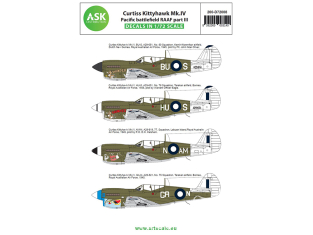 ASK Art Scale Kit Décalcomanies D72008 Curtiss Kittyhawk Mk.IV Pacific battlefield RAAF Partie 3 1/72