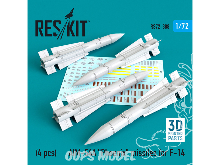 ResKit kit RS72-0388 Missiles AIM-54A "Phoenix" pour F-14 4 pièces 1/72