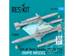 ResKit kit RS72-0390 Missiles AGM-88 "Harm" avec LAU-118A 2 pièces pour F/A-18, F-4, F-16, EA-6, F-111 1/72