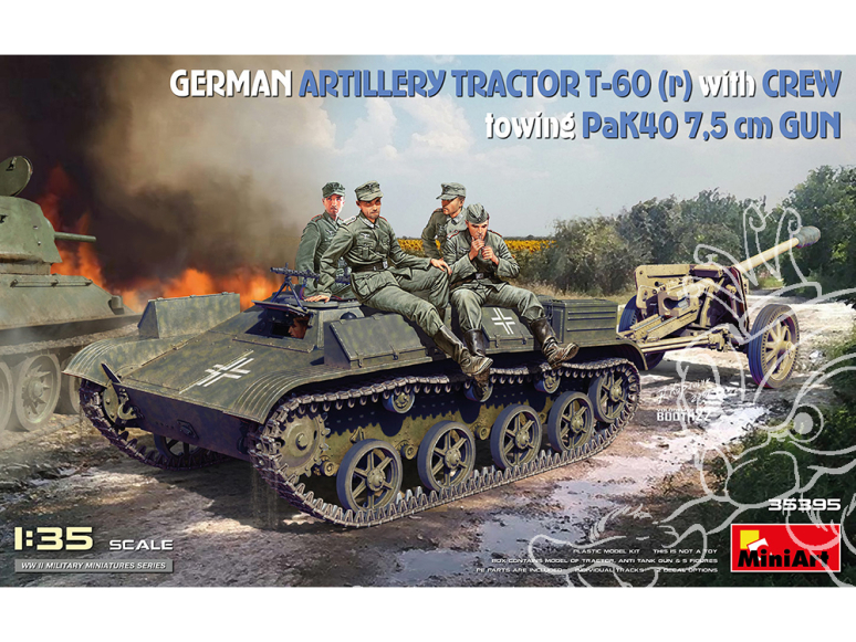 Mini Art maquette militaire 35395 TRACTEUR D'ARTILLERIE ALLEMAND T-60(r) Et EQUIPAGE AVEC PaK40 1/35
