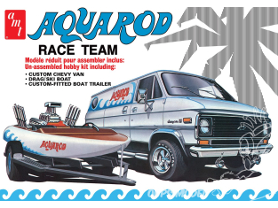 AMT maquette voiture 1338 Aqua Rod Race Team 1975 Chevy Van avec bateau de course et remorque 1/25