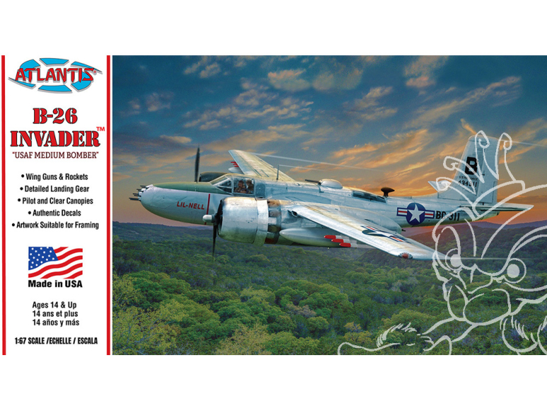 Atlantis maquette avion M6818 Maquette plastique B-26 Invader bombardier moyen USAF 1/67