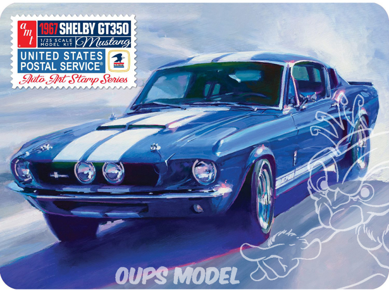 AMT maquette voiture 1356 1967 SHELBY GT350 USPS STAMP SERIES (TIN) Boite métal 1/25