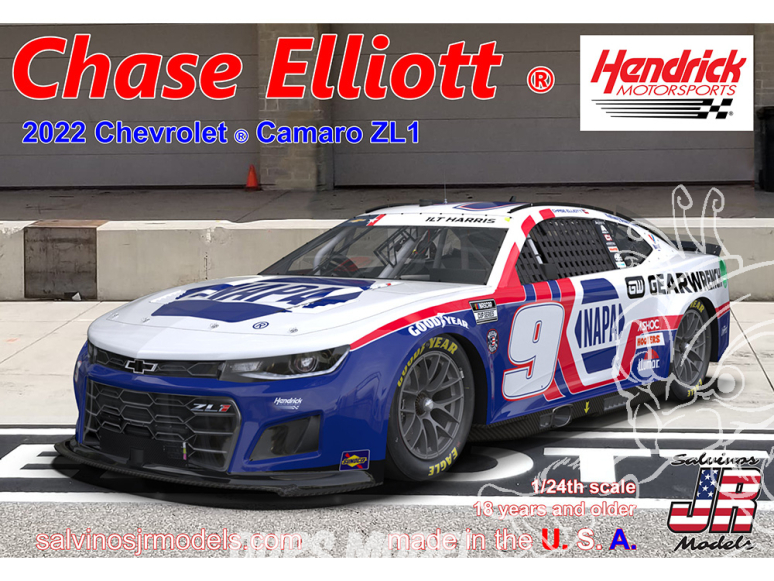 JR Models maquette voiture HMC2022CEC Hendrick Motorsports Chase Elliott 2022 NEXT GEN Patriotic Chevrolet Camaro 1/24