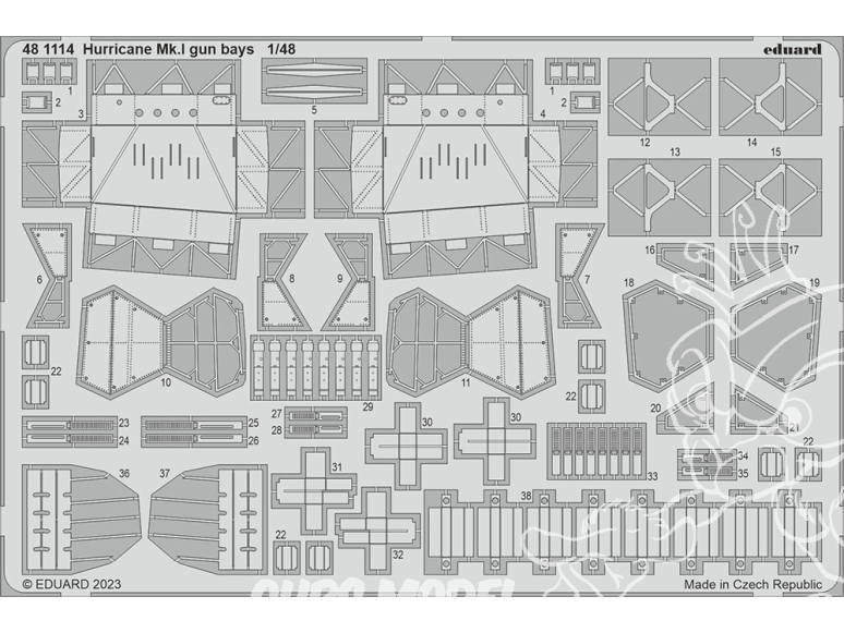 EDUARD photodecoupe avion 481114 Gun bays Hurricane Mk.I Hobby Boss 1/48