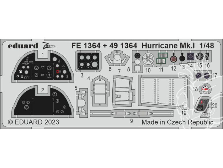 EDUARD photodecoupe avion FE1364 Zoom amélioration Hurricane Mk.I Hobby Boss 1/48