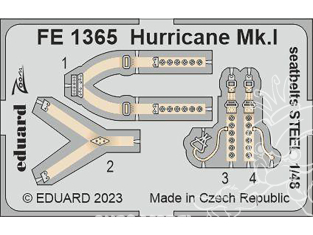 EDUARD photodecoupe avion FE1365 Harnais métal Hurricane Mk.I Hobby Boss 1/48