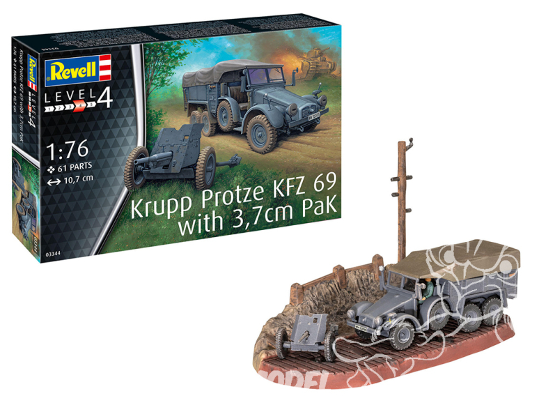 Revell maquette militaire First diorama 03344 Krupp Protze KFZ 69 avec pack de 3,7 cm 1/76