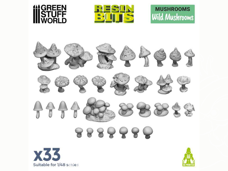 Green Stuff 511085 Set imprimé en 3D Champignons sauvages 1/48