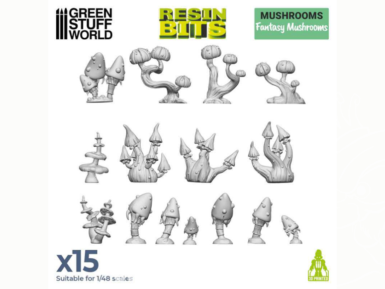 Green Stuff 511221 Set imprimé en 3D Champignons de fantaisie 1/48