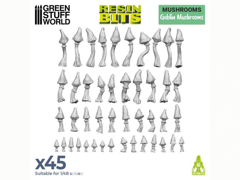 Green Stuff 511207 Set imprimé en 3D Champignons gobelins 1/48