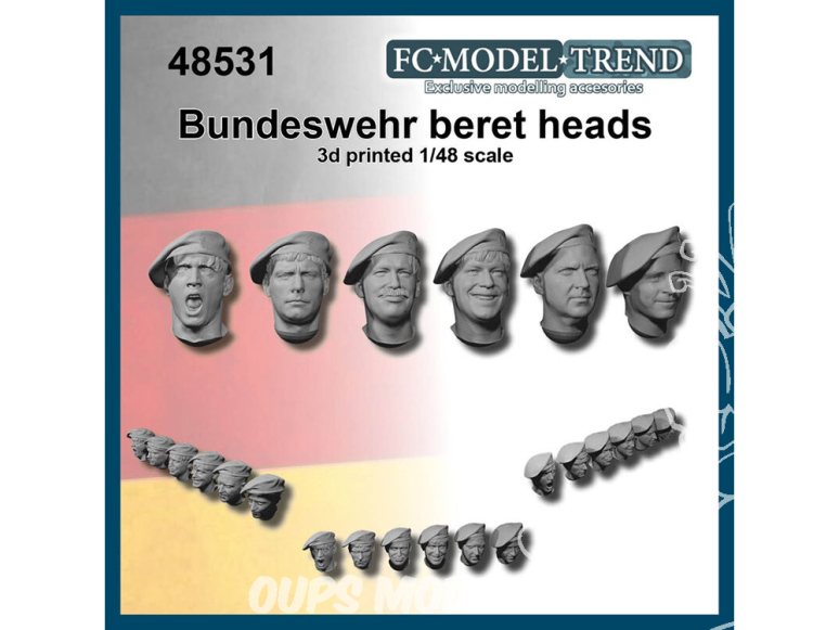 FC MODEL TREND accessoire résine 48531 Têtes avec béret Bundeswehr 1/48