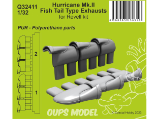 Cmk kit d’amélioration Q32411 Échappements de type queue de poisson Hurricane Mk.II kit Revell 1/32